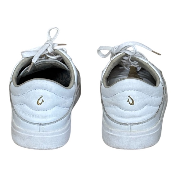 Women’s OluKai Ha’upu White Leather Sneakers with Gold Stripe Detail Logo Size 8 - Picture 4 of 7